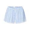 Kroche Lace Edge Patchwork Plaid Shorts Blue