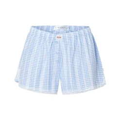 Kroche Lace Edge Patchwork Plaid Shorts Blue