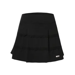 Kroche Lace Edge Patchwork Pleated Skirt Black