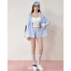 Kroche Lace Edge Patchwork Plaid Shorts Blue
