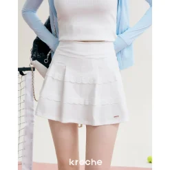 Kroche Lace Edge Patchwork Pleated Skirt White