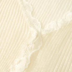 Kroche Lace Edge Patchwork Knitted Cardigan Beige