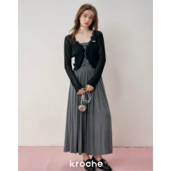 Kroche Lace Edge Patchwork Knitted Cardigan Black