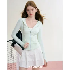 Kroche Lace Edge Patchwork Pleated Skirt White