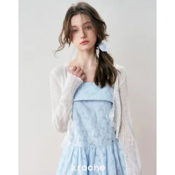 Kroche Lace Edge Patchwork Knitted Cardigan White