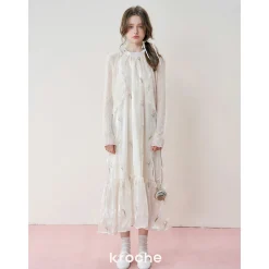 Kroche Lace Edge Patchwork Knitted Cardigan Beige
