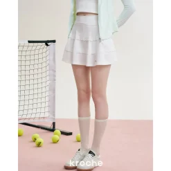 Kroche Lace Edge Patchwork Pleated Skirt White