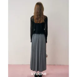 Kroche Lace Edge Patchwork Knitted Cardigan Black