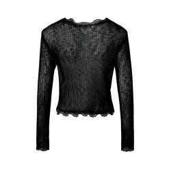 Kroche Lace Edge Patchwork Knitted Cardigan Black
