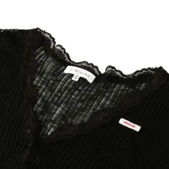 Kroche Lace Edge Patchwork Knitted Cardigan Black