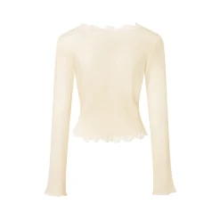 Kroche Lace Edge Patchwork Knitted Cardigan Beige