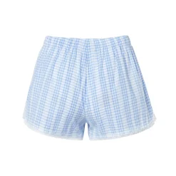 Kroche Lace Edge Patchwork Plaid Shorts Blue