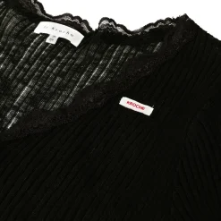 Kroche Lace Edge Patchwork Knitted Cardigan Black