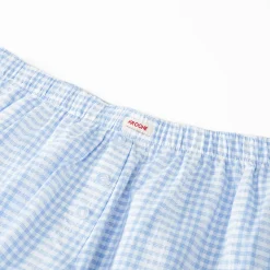 Kroche Lace Edge Patchwork Plaid Shorts Blue