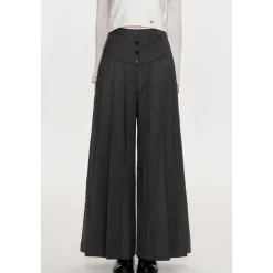 Kroche Lace Edge Pleated Suit Pants Dark Grey