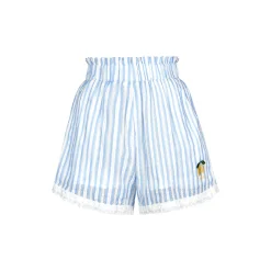 Kroche Lace Edge Striped Embroidery Shorts Blue
