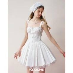 Kroche Lace Edge Waist Puff Dress White