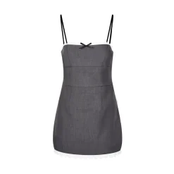 Kroche Lace Paneled Bow Fitted Halter Dress
