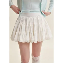Kroche Lace Patchwork A-Line Ballet Fluffy Skirt White
