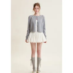 Kroche Lace Patchwork A-Line Ballet Fluffy Skirt White