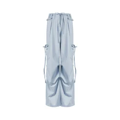 Kroche Lace Patchwork Bow Lace Up Cargo Pants Blue