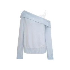 Kroche Lace Patchwork Diagonal Shoulder Woolen Sweater