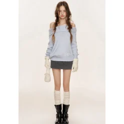 Kroche Lace Patchwork Diagonal Shoulder Woolen Sweater
