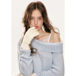 Kroche Lace Patchwork Diagonal Shoulder Woolen Sweater