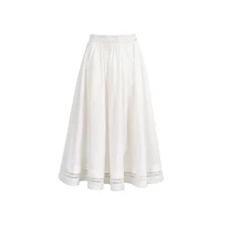 Kroche Lace Patchwork High Waist A-Line Long Skirt White