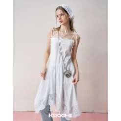 Kroche Lace Patchwork Irregular Cutting Sling Dress
