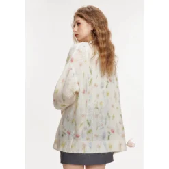 Kroche Mohair Floral Knitted V-Neck Woolen Cardigan
