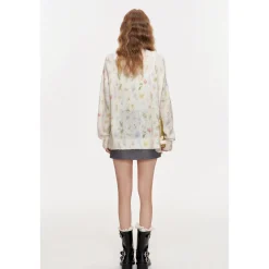 Kroche Mohair Floral Knitted V-Neck Woolen Cardigan