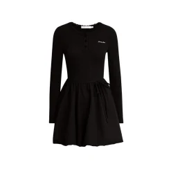Kroche Patchwork Embroidery Waisted Bud Dress Black