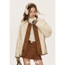 Kroche Reversible Suede Patchwork Padded Fleece Jacket