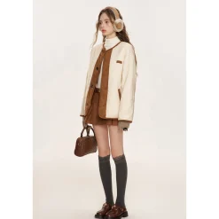 Kroche Reversible Suede Patchwork Padded Fleece Jacket