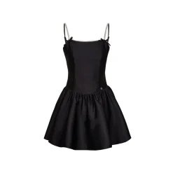 Kroche Rhinestone Drill Bow Waisted Slip Dress Black