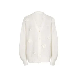 Kroche Rose Crochet Woolen Knitted Cardigan White