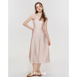 Kroche Rose Lace Up Waisting Halter Dress
