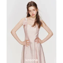 Kroche Rose Lace Up Waisting Halter Dress