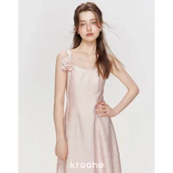 Kroche Rose Lace Up Waisting Halter Dress
