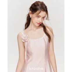 Kroche Rose Lace Up Waisting Halter Dress
