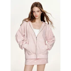 Kroche Rose Printed Casual Hoodie Pink