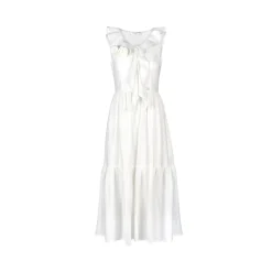 Kroche Ruffled Rose Pin Hollow Out Lace Dress White
