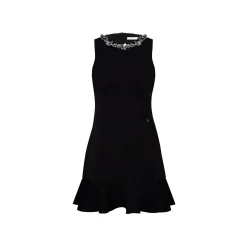 Kroche Sequin Beaded Floral Sleeveless Dress Black