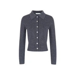 Kroche Shell Button Knitted Polo Cardigan Dark Gray