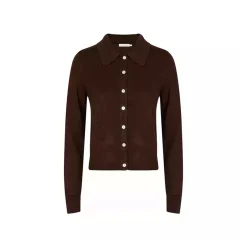 Kroche Shell Button Knitted Polo Cardigan Dark Brown