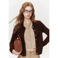 Kroche Shell Button Knitted Polo Cardigan Dark Brown