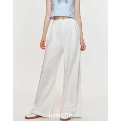 Kroche Silky Elastic-Waist Wide Leg Pants White