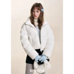 Kroche Stand Collar Short Down Jacket White