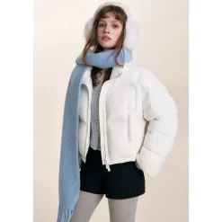 Kroche Stand Collar Short Down Jacket White
